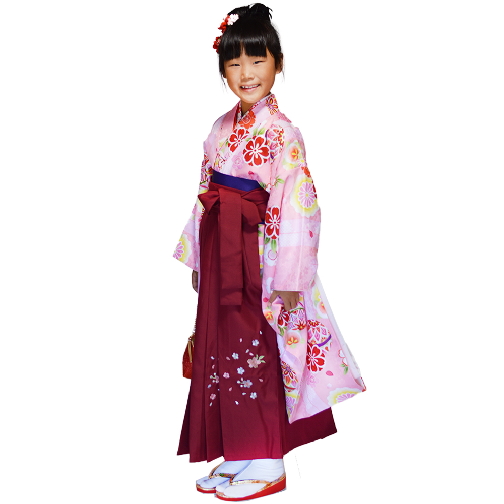 レンタル】 着物 袴 子供 10点 セット 7(ピンク・矢絣) 卒園式 女の子 