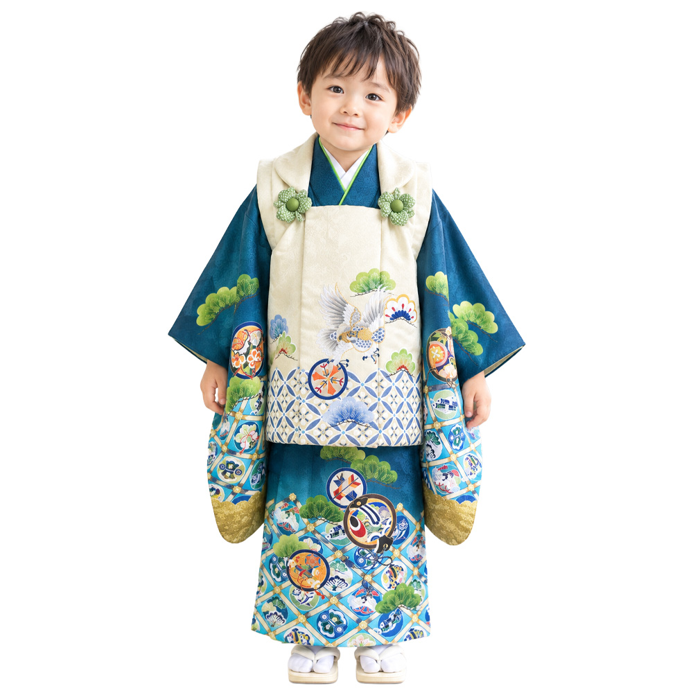 レンタル】 七五三 着物 男の子 絵羽柄 3歳 8点 被布 セット 2(被布