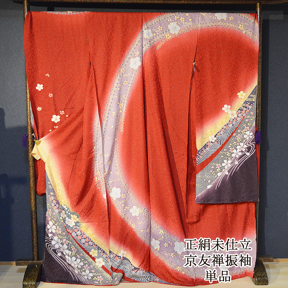 お買い得　振り袖　フルセット　長襦袢付　全通袋帯　金彩加工　　パーティー　356 手染め 京友禅 金彩 正絹 振袖 30点 セット 緑 成人式 ふりそで