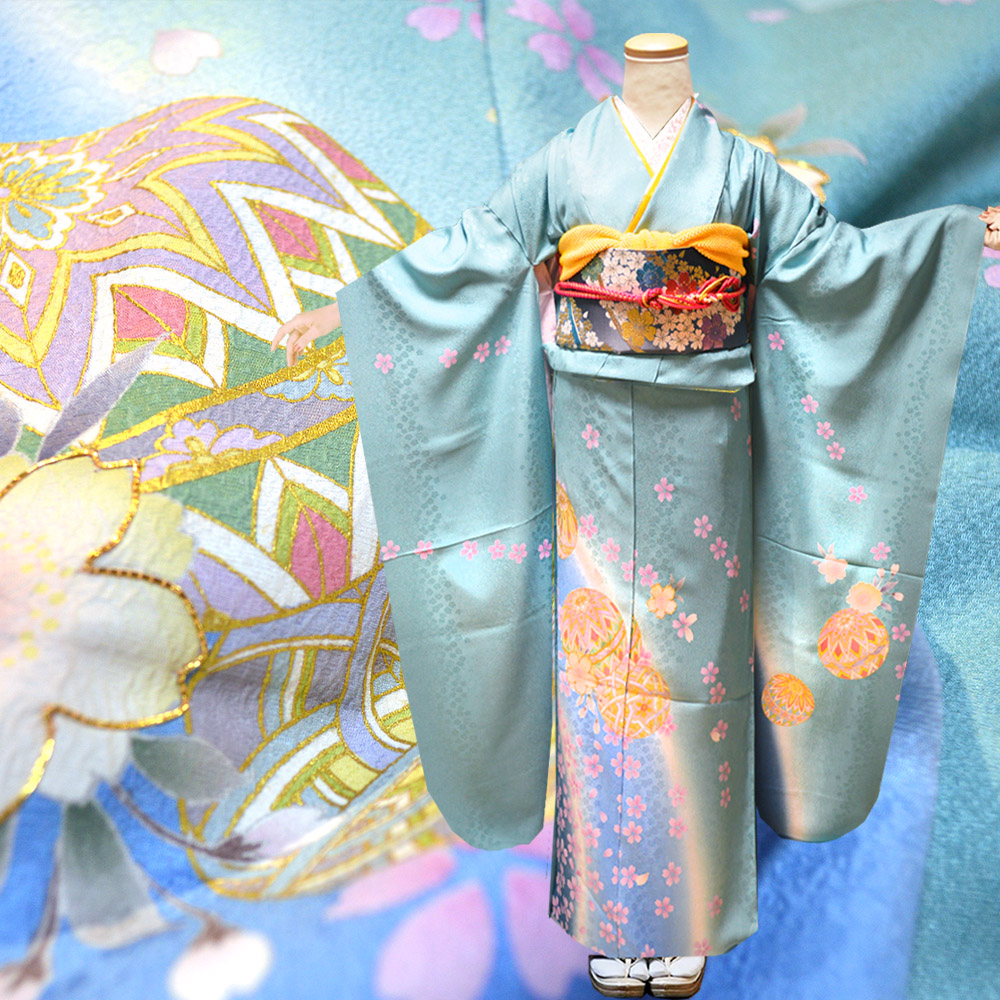 京友禅 正絹 振袖  水色 成人式 ふりそで 購入 販売｜hesaka｜02