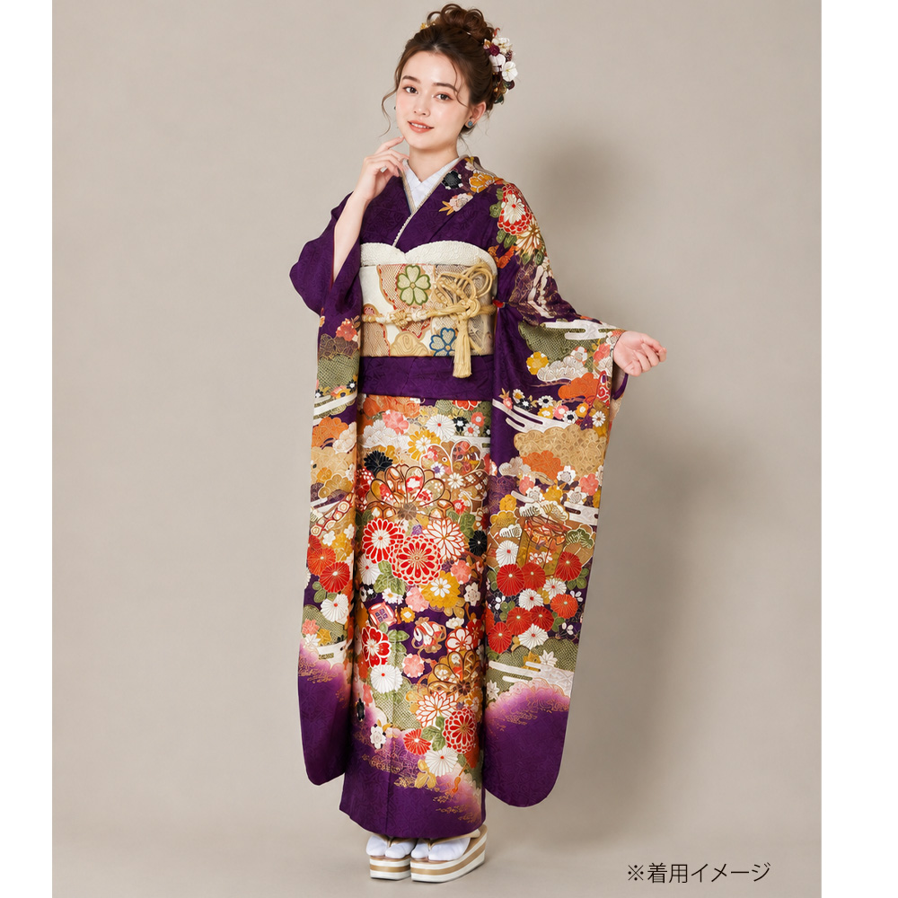 京友禅 正絹 振袖 紫 成人式 ふりそで 購入 販売 : 部坂呉服店 - 通販