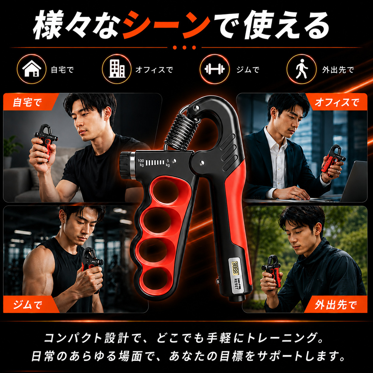ハンドグリップ 握力 可変 調整 5〜100kg 子供 高齢者 負荷調整 調整式