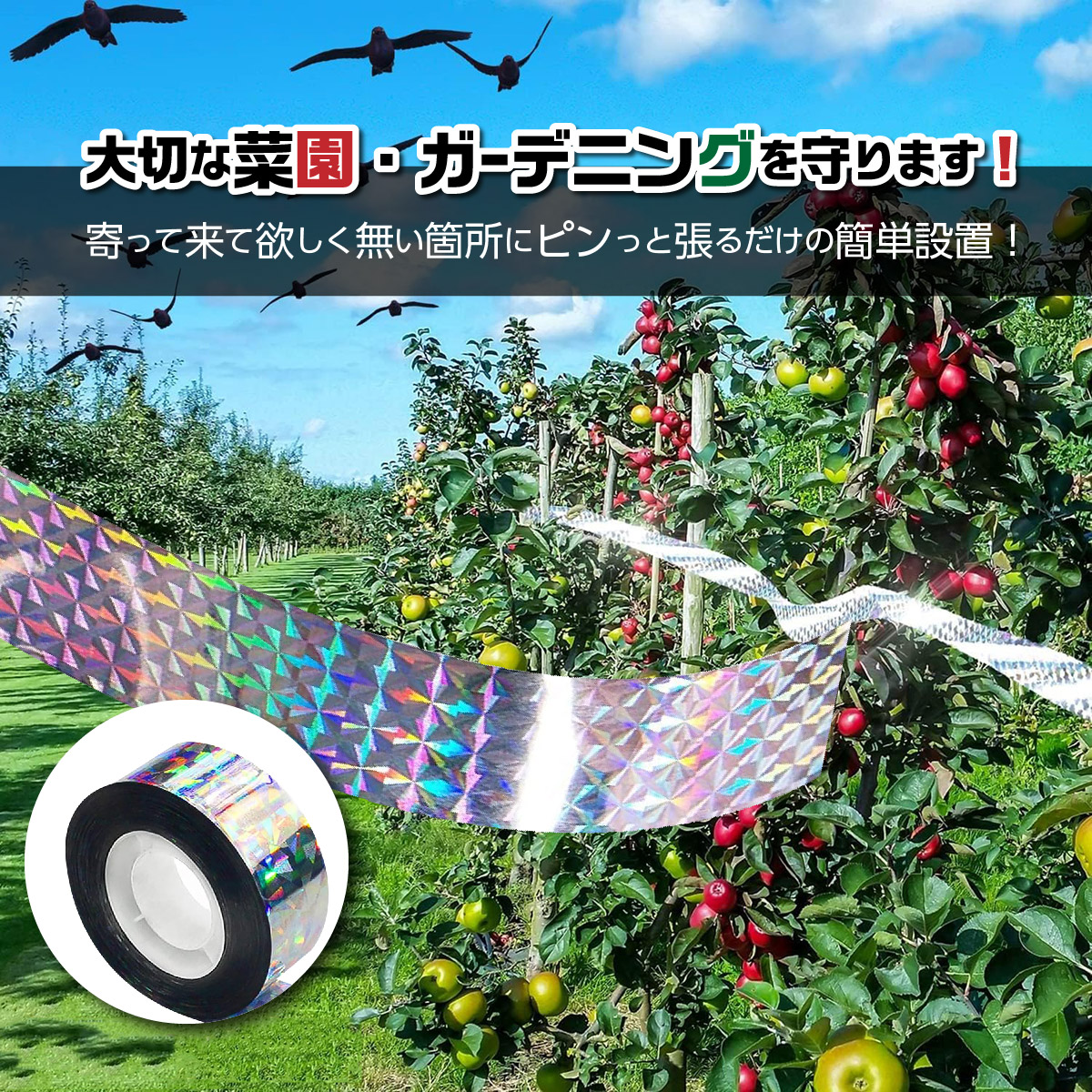 鳩よけ グッズ 対策 テープ 鳥よけ カラス スズメ すずめ 鳥のフン対策 野鳥 ベランダ 玄関 カーポート 車 庭 畑 菜園 防鳥 鳥害 最強｜heureux｜04