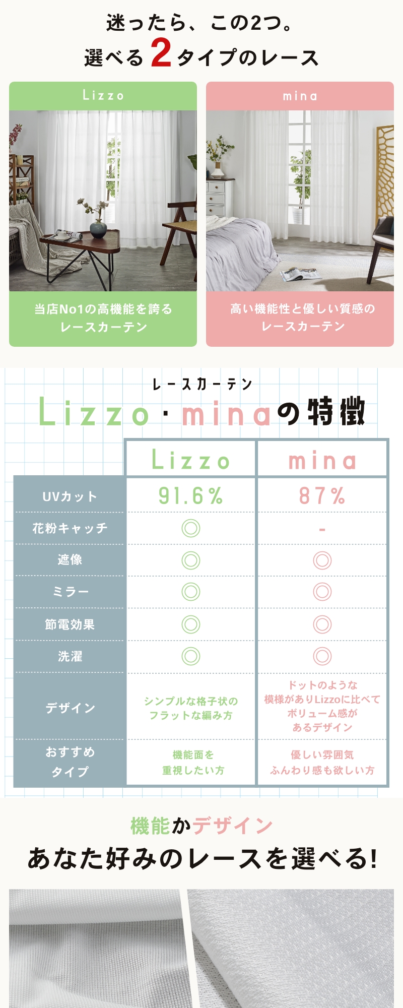 遮熱レースカーテン 2タイプ 100幅 2枚組 150幅1枚 外から見えにくい