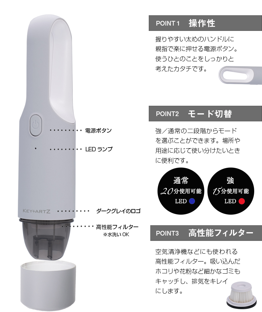 ハンディクリーナー 卓上 クリーナー 掃除機 コンパクト コードレス 充電式 コードレス掃除機 おしゃれ 5000PA 車用 車内 車 キーアーツ  ヒーローグリーン :HV-22:HGウェルセレクション Yahoo!店 - 通販 - Yahoo!ショッピング