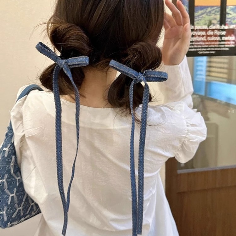 ヘアクリップ 2個セットデニムリボンクリップ 新発売セール ヘア