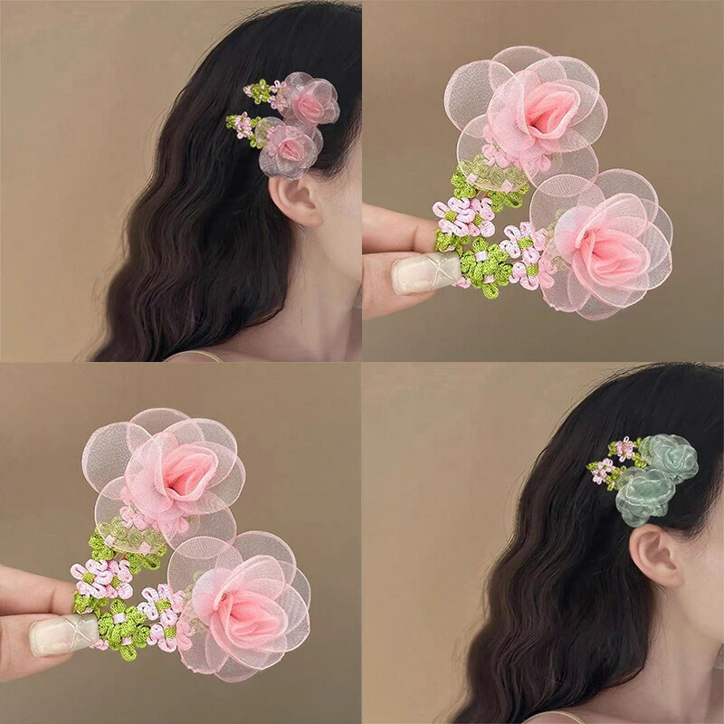 ヘアピン 同色2点セットフラワーデコレーションヘアピンパッチンどめ