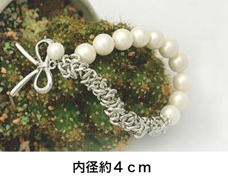ブレス メタルリボンチャーム付きパールビーズキッズブレス