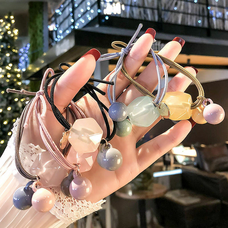 ヘアゴム クリアカラー14面カットスクエアチャーム2連結び