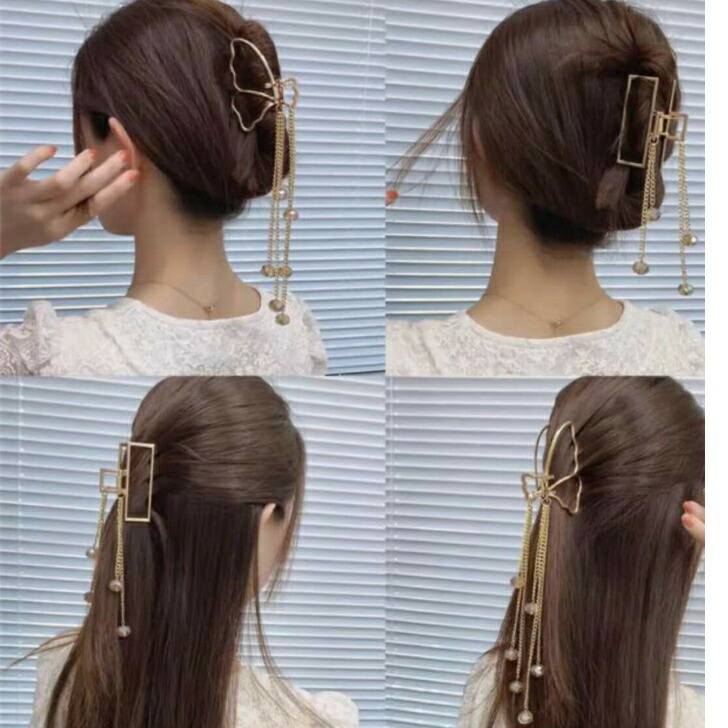 ヘアクリップ クリスタルビーズデコレーションゴールドメタルバンス