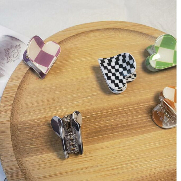 ヘアクリップ 8色セットチェック柄ハートミニクリップランダム キッズ