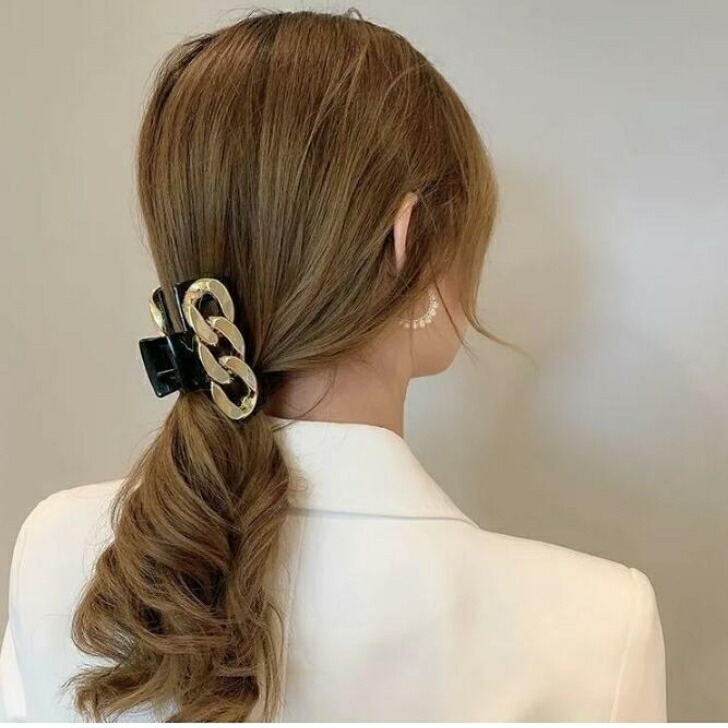 ヘアクリップ ゴールドチェーンデザインビッグバンスクリップ おとな