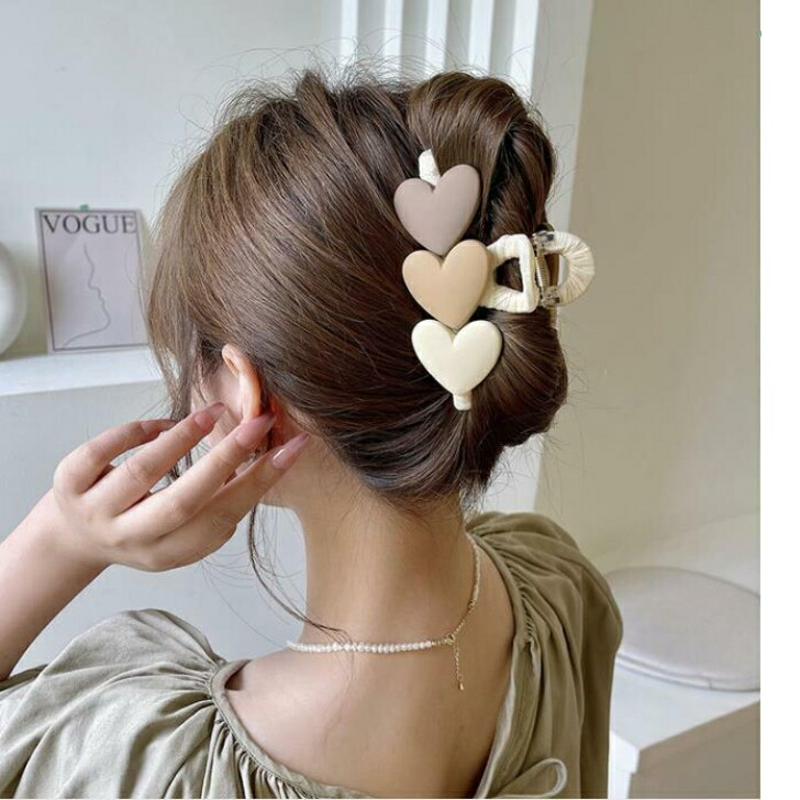 ヘアクリップ クロスカバービッグハートバンスクリップ ナチュラル