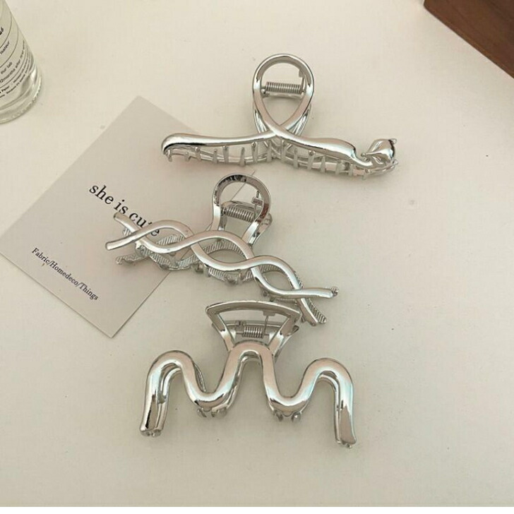 ヘアクリップ シルバーメタルヘアクリップ全3タイプ 銀 おとな ハーフ