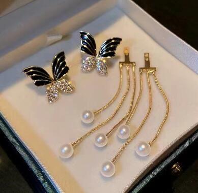 ピアス ブラックバタフライロングチェーンツーウェイピアス おとな