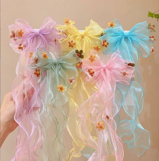 ヘアクリップ フラワーチャームオーガンジービッグリボンキッズ