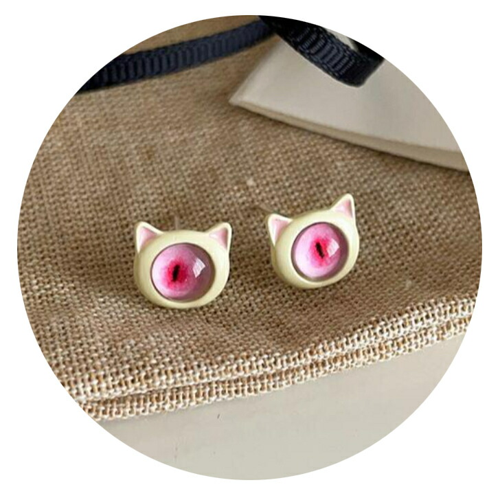 ピアス リアル猫目ピアス 送料無料 ねこ キャッツアイ ピンク