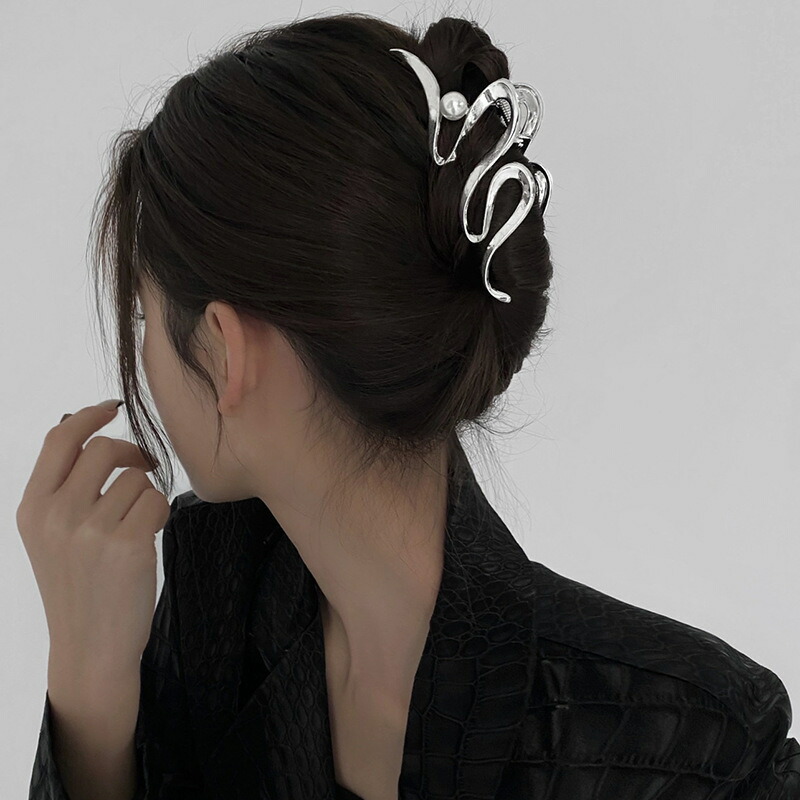 ヘアクリップ スタイリッシュビッグウエーブメタルバンスクリップ 大人