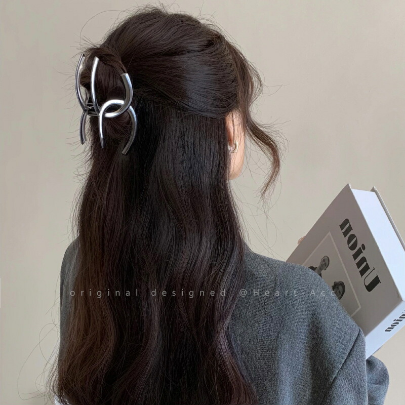 ヘアクリップ チェーンデザインビッグメタルバンスクリップ 送料無料