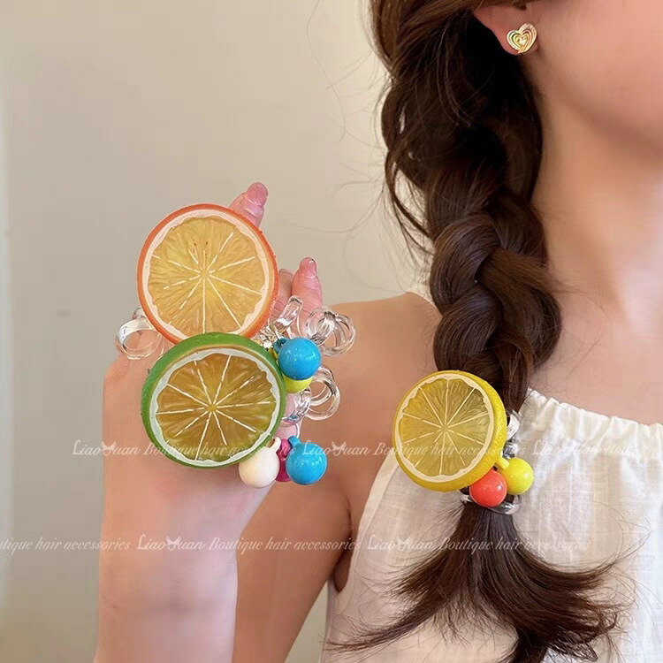 ヘアゴム フェイクフルーツビーズスプリングヘアゴム 送料無料 大人