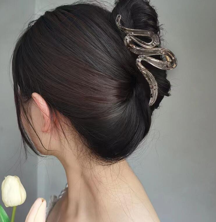 ヘアクリップ 5色セットクリアカラーウエーブデザインビッグバンス