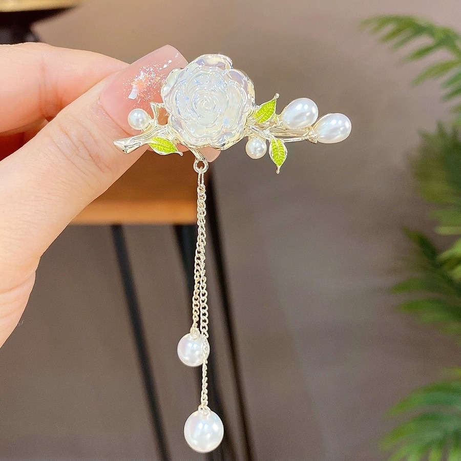 ヘアクリップ フラワーデザイロングチェーンンミニヘアクリップ全9種