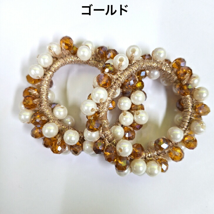 シュシュ  ヘアゴム  ビーズ  淡桜 BLAZE（手芸） シュシュ ヘアゴム ガラス ビーズ クリア