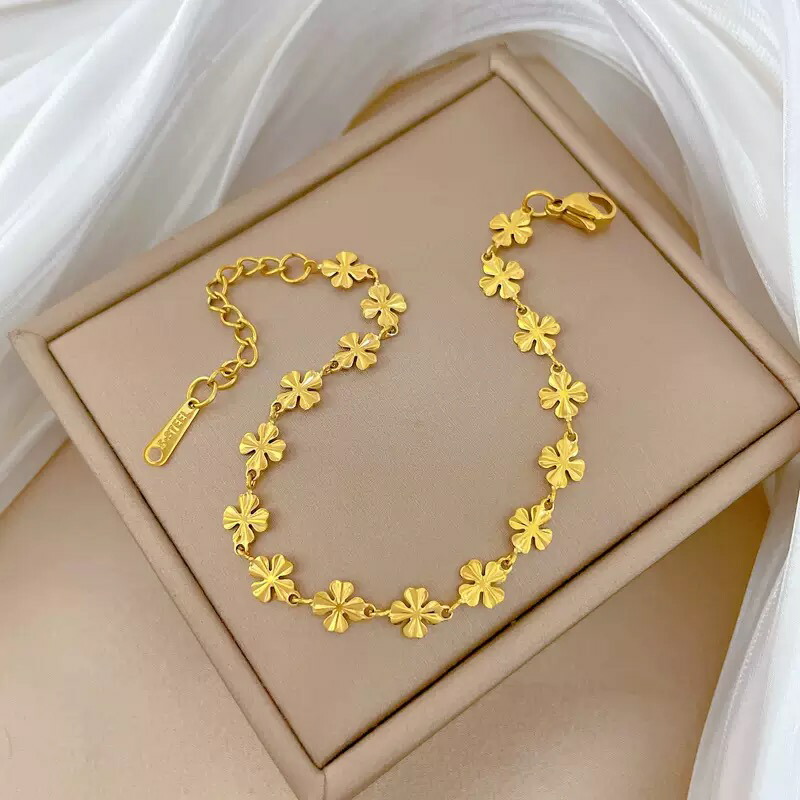 ブレスレット ファインスチール四つ葉のクローバーデザインゴールド