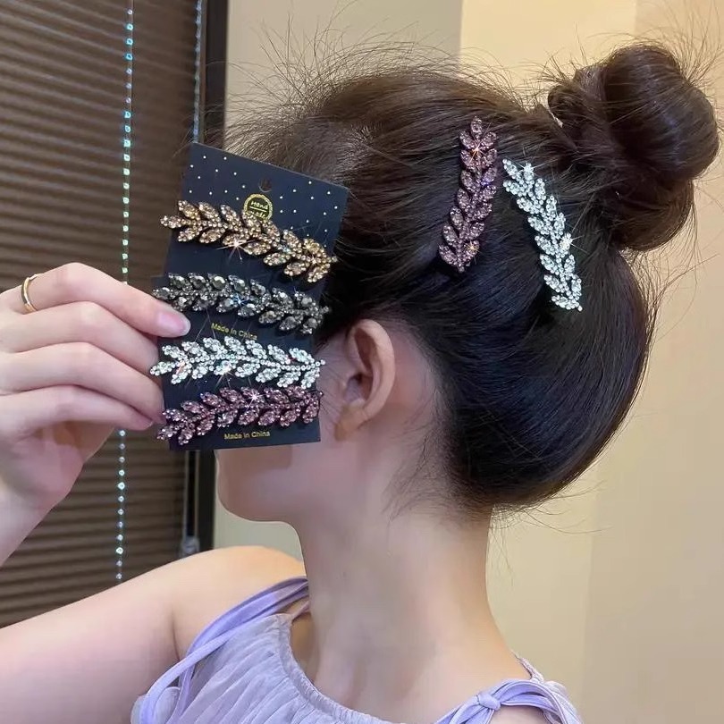 ヘアクリップ ラインストーンリーフデザインへアクリップ 新発売セール