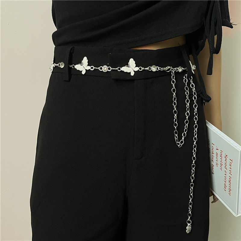 ベルト バタフライデザインシルバーチェーンベルト 新発売セール