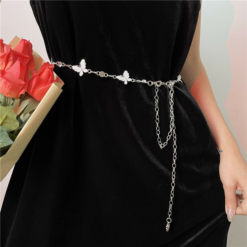 ベルト バタフライデザインシルバーチェーンベルト 新発売セール