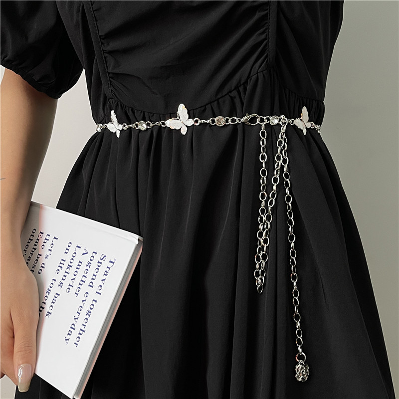 ベルト バタフライデザインシルバーチェーンベルト 新発売セール