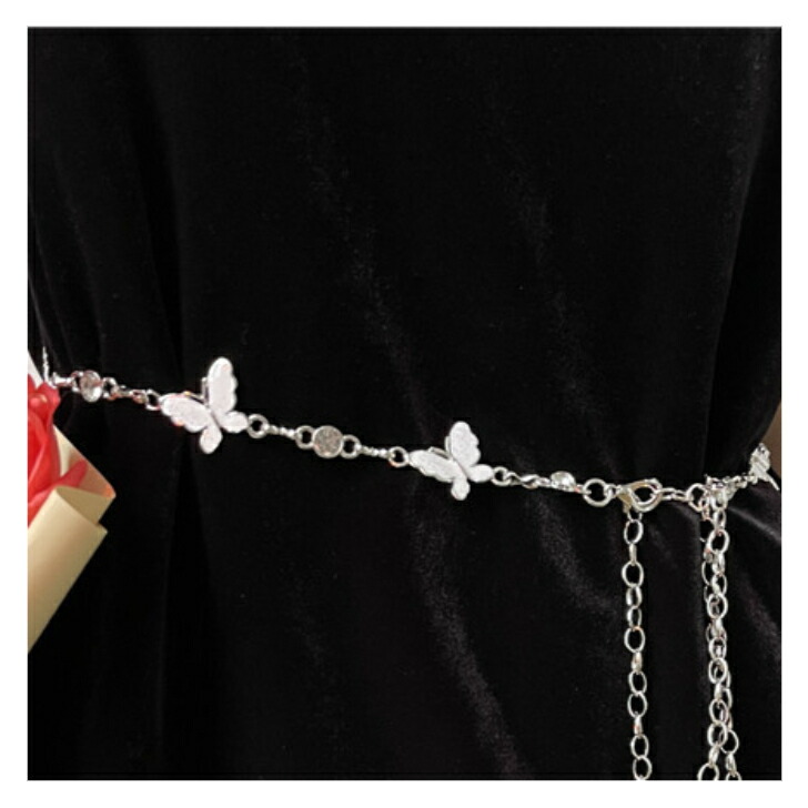 ベルト バタフライデザインシルバーチェーンベルト 新発売セール