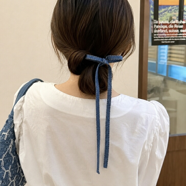 ヘアクリップ 2個セットデニムリボンクリップ 新発売セール ヘア