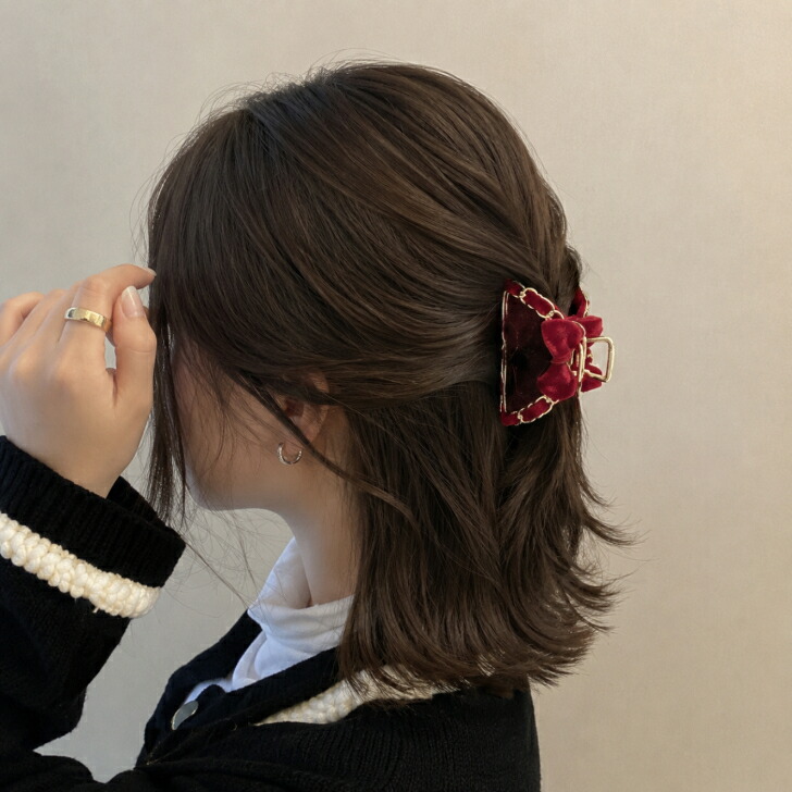 ヘアクリップ リボン編み込みチェーンデザインサークルメタルバンス