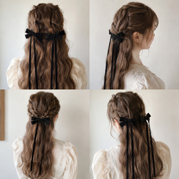 ヘアクリップ 2個セット ベルベット ロング リボン ヘアクリップ 新