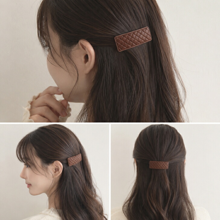 フェイクレザー ヘアピン 送料無料 パッチン留め 2個セット 大きめ