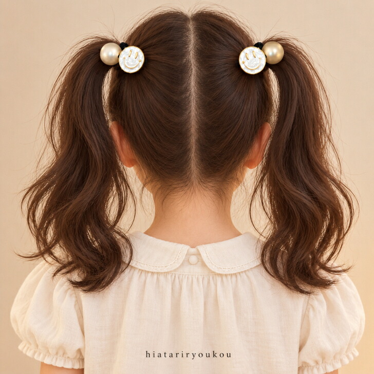 ヘアゴム スマイルプレート＆大粒パール調 送料無料 新発売セール ニコ