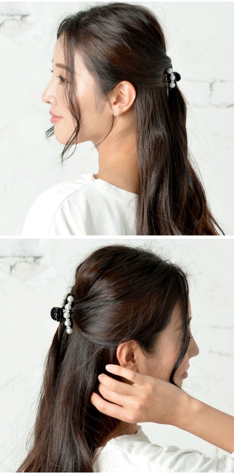 市場 ヘアクリップ ゴージャス ヘアアクセサリー バナナクリップ ヘアアレンジ ブラウン まとめ髪 髪留め ラインストーン 高級感 パール