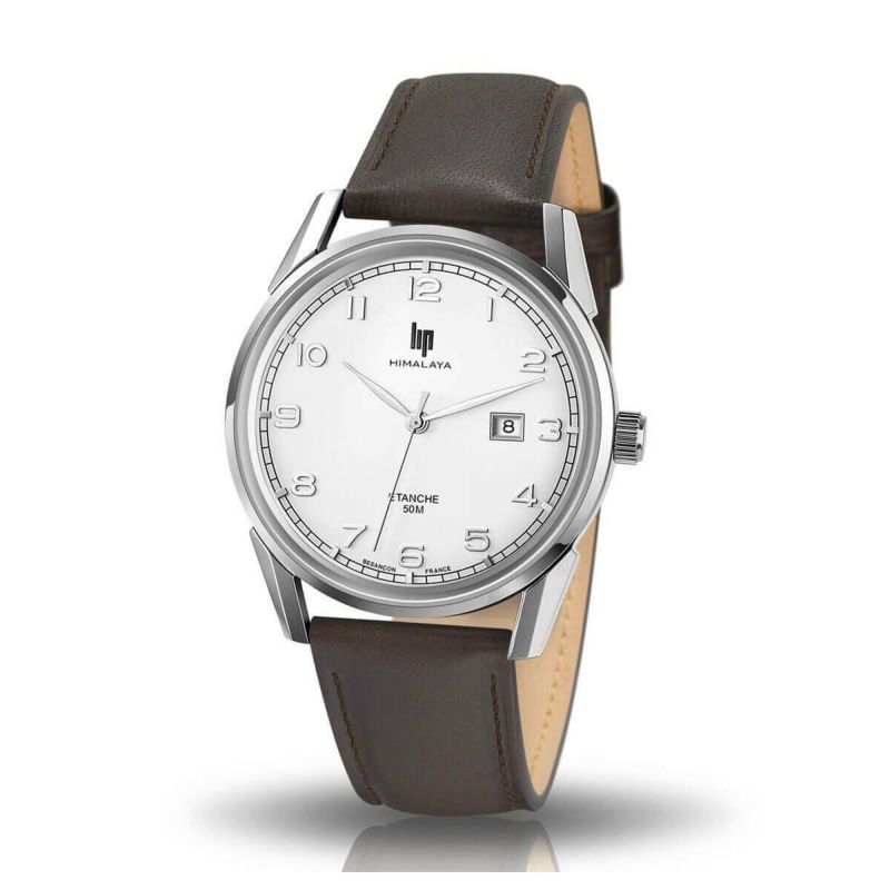リップ LIP 腕時計 メンズ HIMALAYA 40mm ヒマラヤ シルバー ブラウンレザーベルト 革ベルト 数字の画像