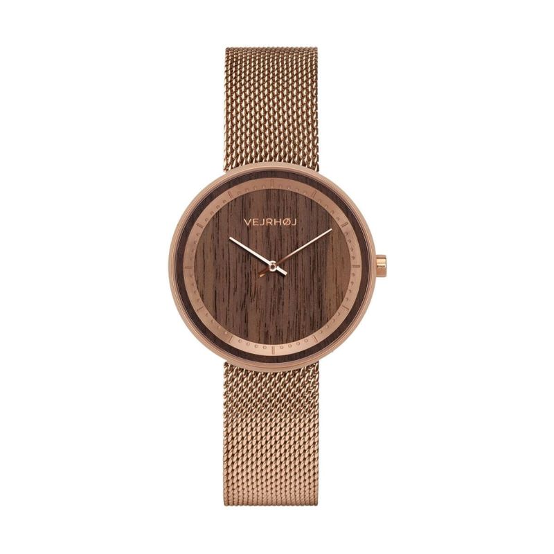 ヴェアホイVEJRHOJ 腕時計 木製 メンズ レディース The ROSE 34mm/40mm ザローズ ウォールナット ピンクゴールド メッシュベルト レザーベルト革ベルト北欧の画像