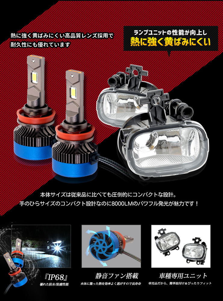 日産 E13 ノート キックス T33 エクストレイル専用 ユアーズ 完全 オリジナル フォグランプユニット + LED バルブ [12000lm]  車検対応 フォグ