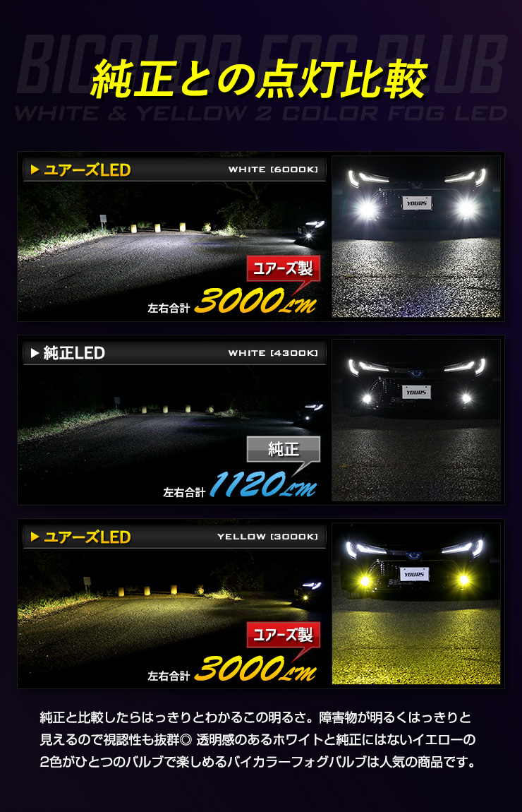 新型トヨタ車専用 純正フォグランプ 交換用 2色切替 LEDバルブカローラ