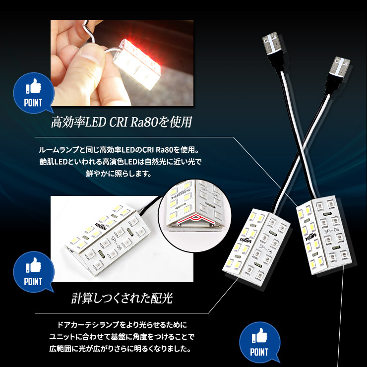 塗り壁ルームランプ確認用 YOURS トヨタ純正 LED 車用 ドアカーテシランプ [赤点滅/白点灯] 2個