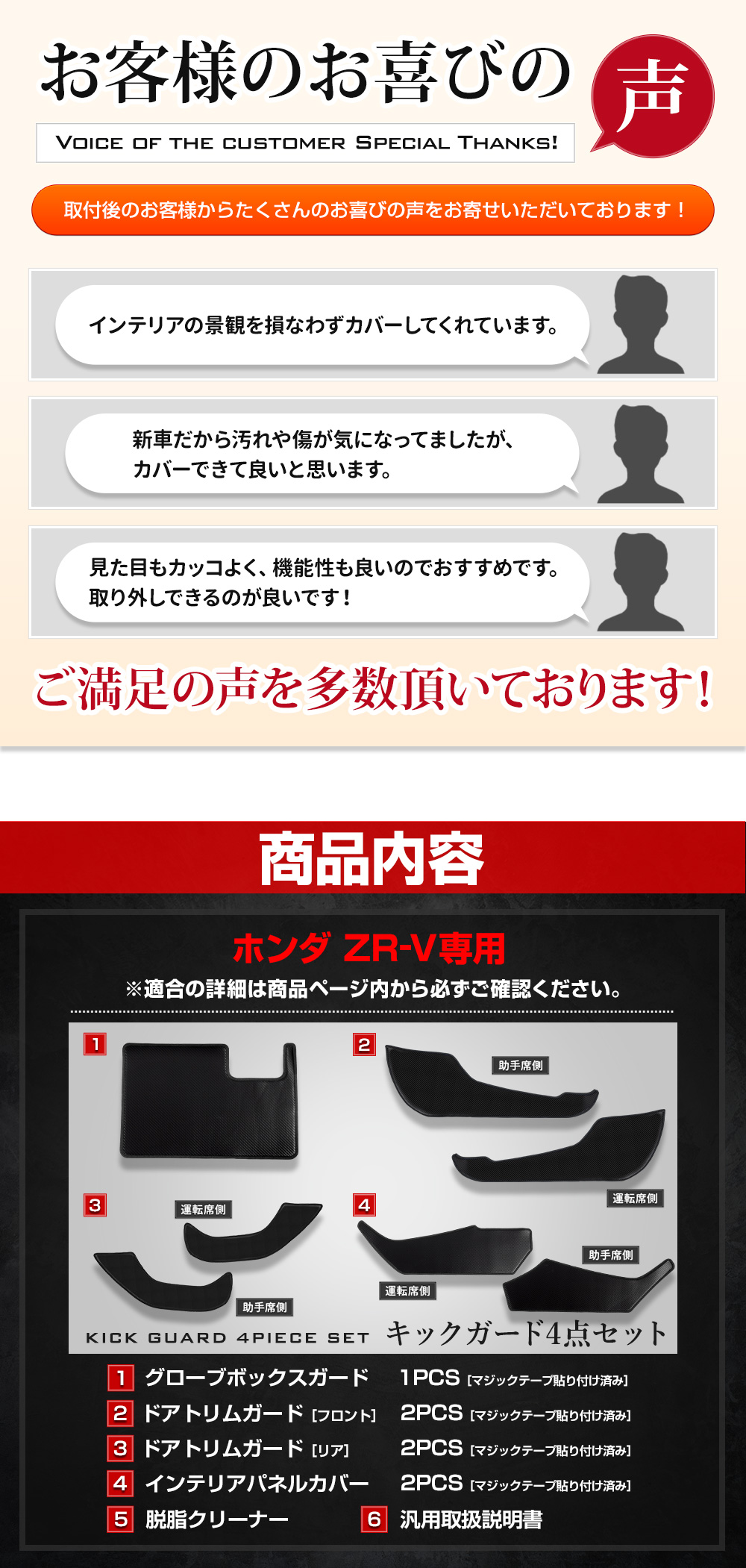 YOURS ZR-V 専用キックガード4点セット 選べる2タイプ 縫製 日本 YOURS ZR-V 専用キックガード4点セット 選べる2タイプ 縫製 日本