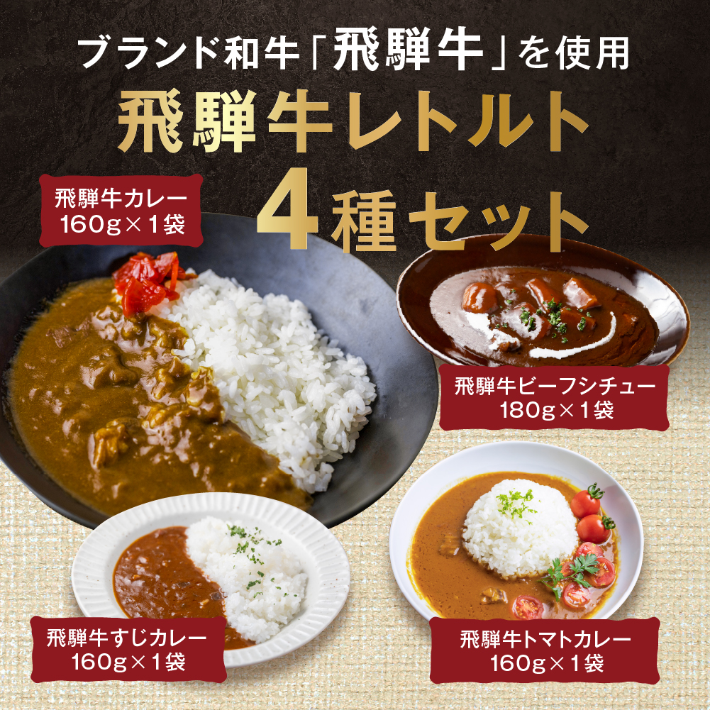 飛騨牛 ビーフカレー ビーフシチュー 詰め合わせ 4種 4食 ギフト レトルト ソーシャルギフト すぐ贈れる 関連画像1