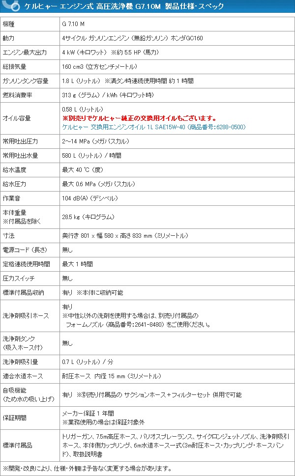 ケルヒャー エンジン式 高圧洗浄機 G7.10M 710 G710 G7.10 代引き不可・メーカー直送 : g710m : 高圧洗浄機専門店 ヒダカ  - 通販 - Yahoo!ショッピング