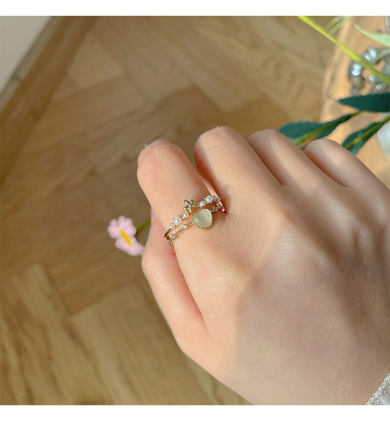 リング クリスタルハート華奢デザインカジュアルリング 大人 かわいい