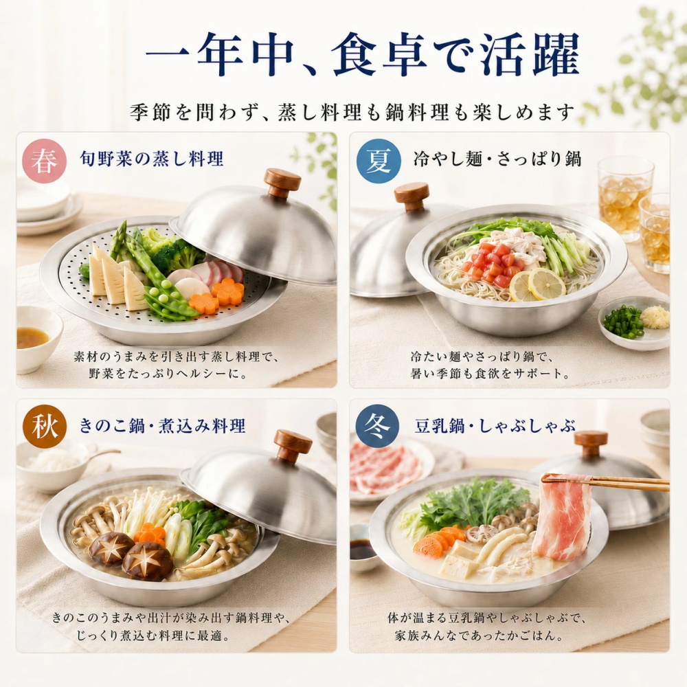 卓上鍋 IH対応 ステンレス鍋 蒸し器セット 20cm 24cm ガス火対応 蒸し