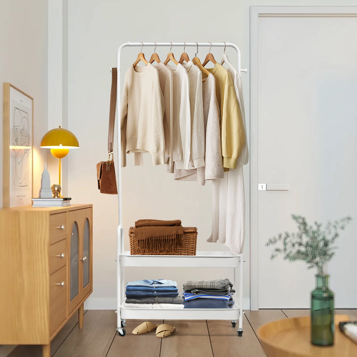 マルチハンガーラック ハンガーラック 幅68cm 2段メッシュカゴ